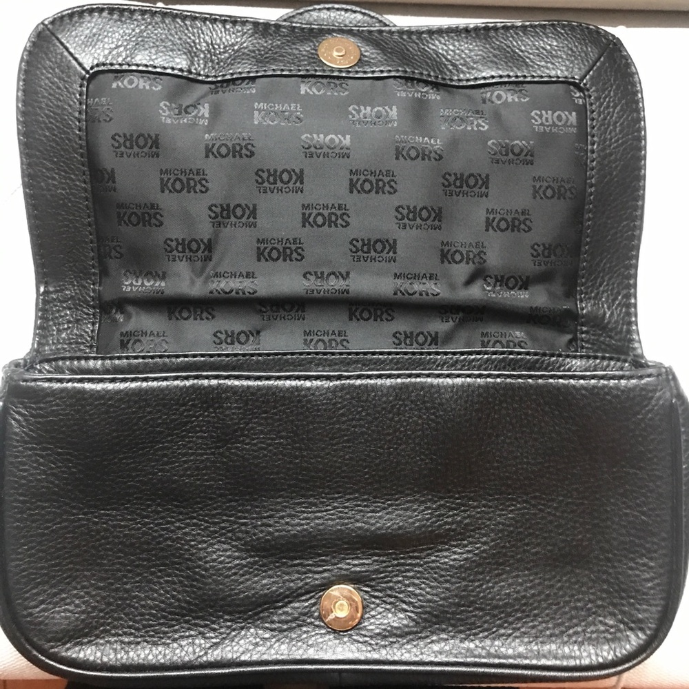 Michael Kors Black Leather Clutch Gold Buckle - Picture 4 of 6